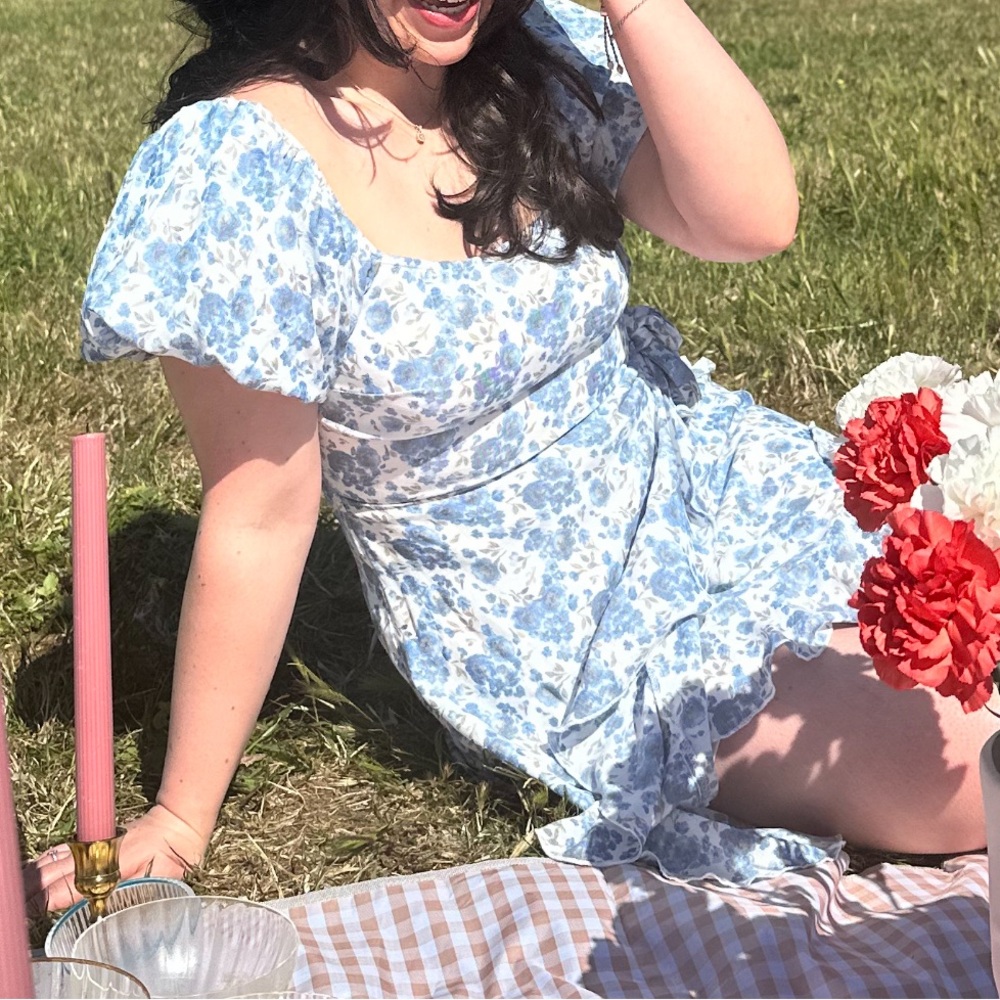 Floral Blue and White Dress